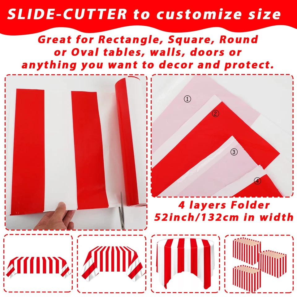 100Ft Long Tablecloth Roll Red and White Striped Tablecloth Carnival Circus T... - Image 4 of 4