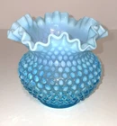 Vintage Fenton Blue Opalescent Ruffled Hobnail Vase