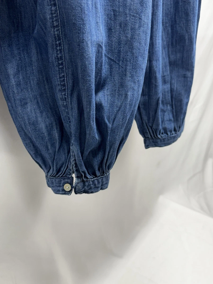 Pantalones H&M Divididos Para Mujer Azul Denim Globo Talla M Algodón Cintura Elástica Boho