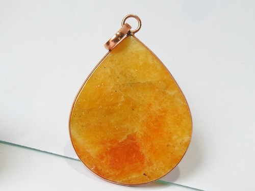 Heliodor Smooth Pear Shape Polished Cabochon Copper Pendant 43X34X4MM Approx - Picture 8 of 8