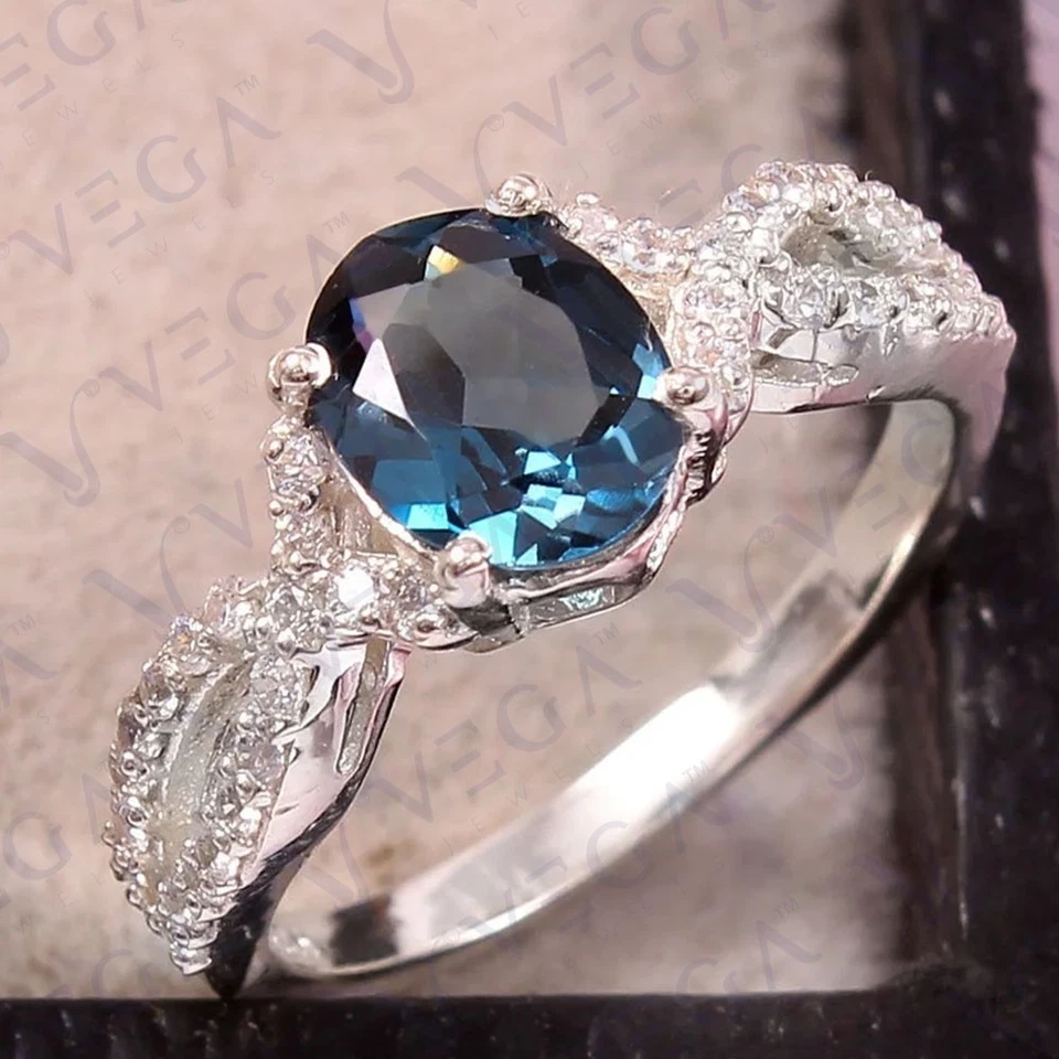 3.60Ct Oval Cut Natural Topaz and Diamond Split Shank Ring 18K White Gold Plated - Image 2 of 4