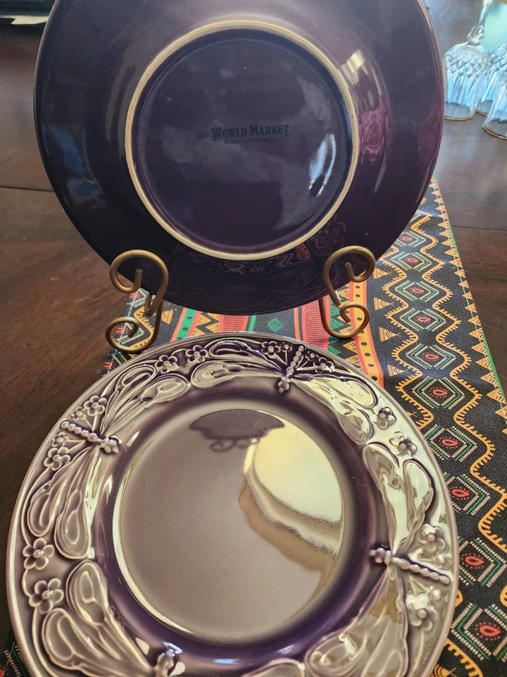 Bordallo Pinherio púrpura mercado mundial 12 pulgadas. 4 platos de cena. *** Hallazgo raro Foto 3 de 3