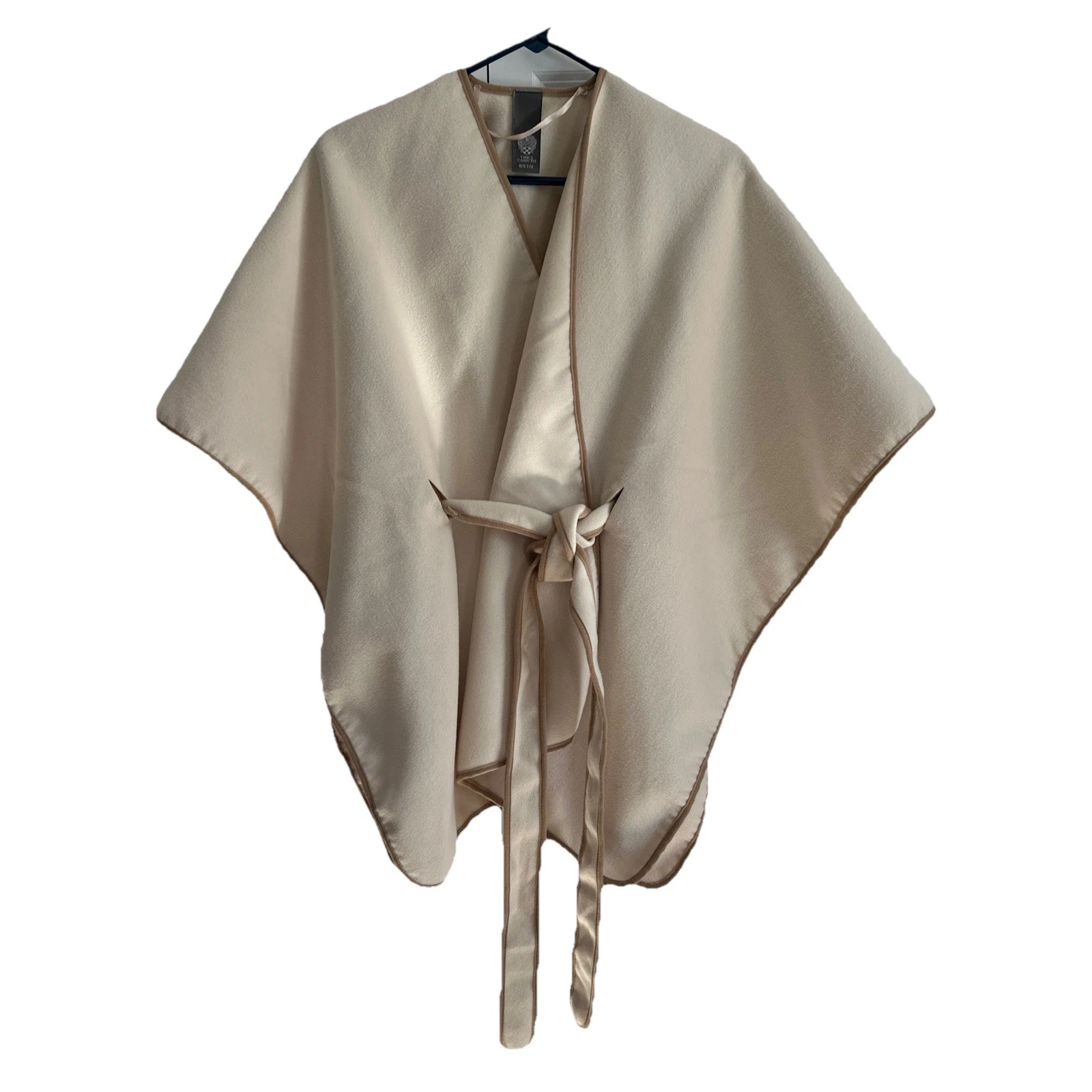 Vince Camuto Wrap Cape Coat One Size Ivory Poncho with Tan Trim