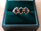 VINTAGE ANTIQUE 1971  9ct GOLD  "TRIO ALAMANDINE GARNET"  Ring  - Size R