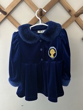 Vintage Blue Velvet Dress Size 2T Big Bird Sesame Street