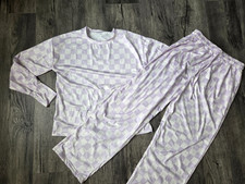 Women's 2 Piece Pullover and Pants Pajama Set Size M Purple White