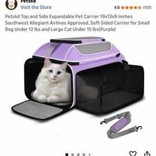 Petskd Top  Side Expandable Pet Carrier Bag Purple Fabric Mesh