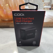 Codi 20W Dual Port USB-C USB-A Wall Charger Fast Charging IPhone Android 