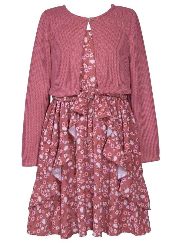 NEW Bonnie Jean Girls Size 7 "PINK FLORAL CREPE" SPRING Cardigan Dress Set NWT