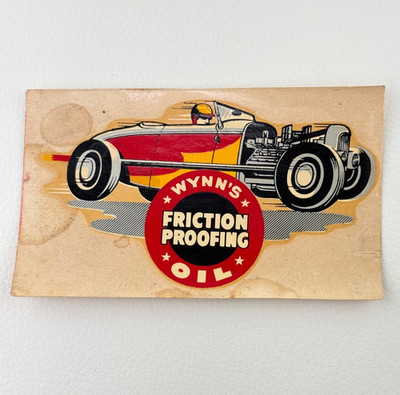 Vintage Car Water Decal Hot Rod Roadster Wynn's Friction Proofing Oil 4.25''