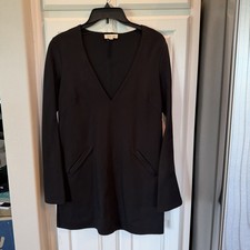 Silence + Noise Urban Outfitters Black V-Neck Dress Pockets Sz S Long Sleeve