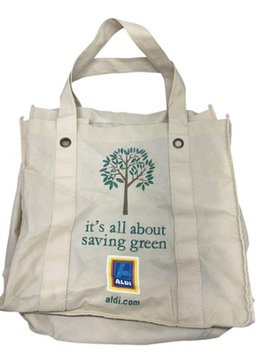#ad ALDI Reusable Canvas Grocery Shopping Bag “It’s All About Saving Green” $8.99