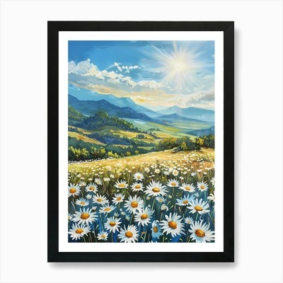 Gänseblümchenfeld unter Sonnenschein Kunstdruck gerahmtes Wandbild Poster Leinwanddruck Bild