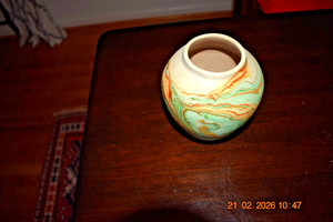 Nemadji Vase Pot Indian River Pottery Gr Swirl Matte Finish 5 1/2" USA Vintage