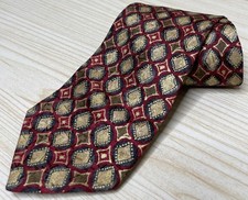 Ermenegildo Zegna Silk Neck Tie, Geometric Jacquard, Made in Italy Red 57" 3.75"