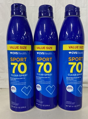 CVS HEALTH SPORT 70 CLEAR SPRAY SUNSCREEN 9.1 oz EXP.12/2026 LOT OF 3
