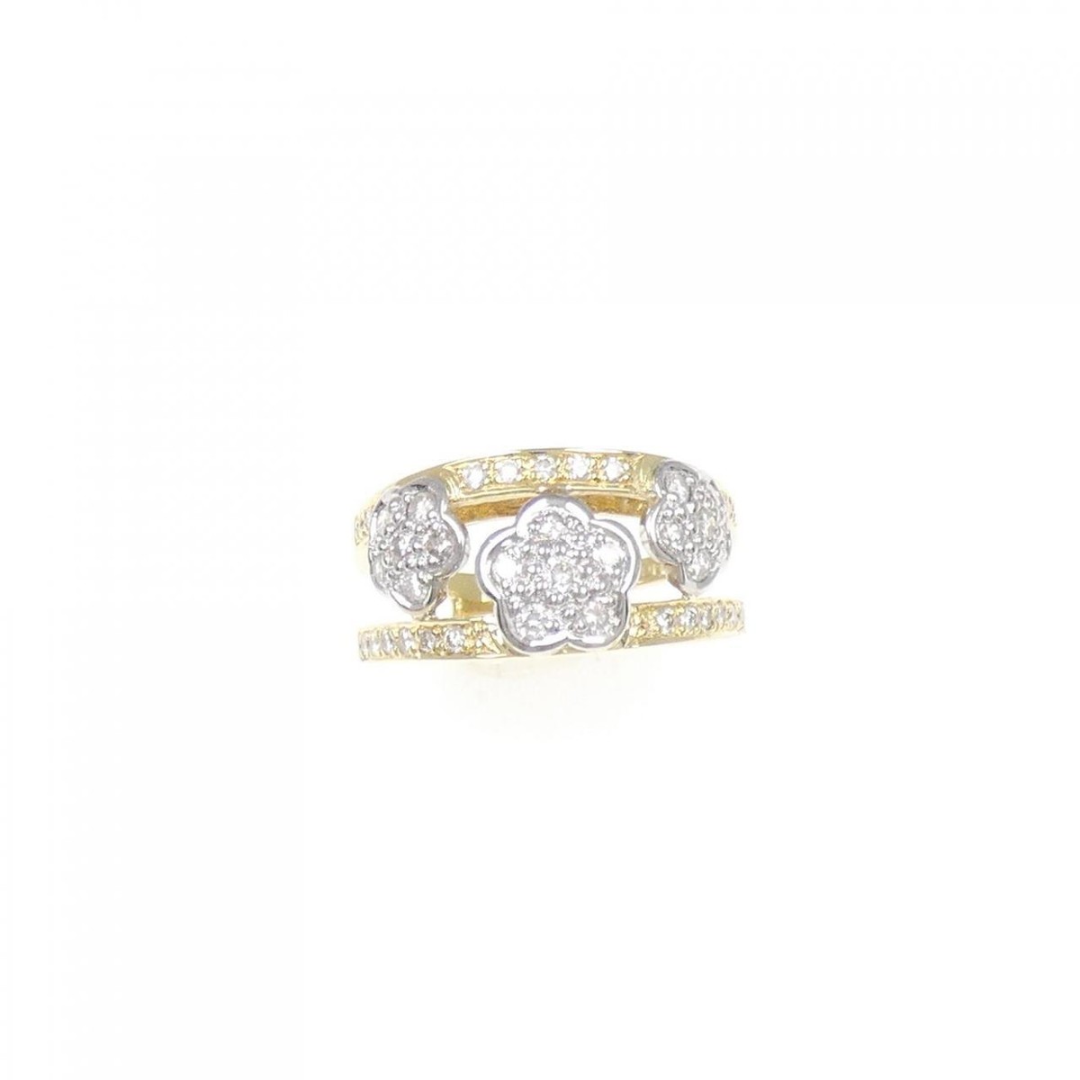 Authentic K18YG K18WG Flower Diamond Ring 0.63CT #270-003