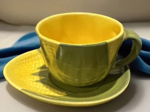 Vintage Shawnee Pottery Corn King Cup & Saucer Set #90 & #91