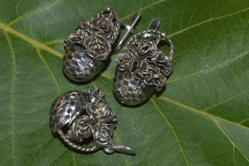 EXCLUSIVE VTG russian UKRAINE SET Earrings pendant sterling SILVER 925 flower - Picture 7 of 12