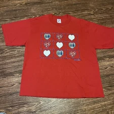 Vtg Screen Stars Best Made in USA 1990 Endless Designs Hearts Single Stitch Sz L