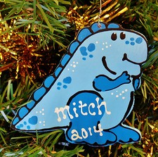 Blue DINOSAUR Christmas ORNAMENT Personalize U CHOOSE NAME YEAR Kids Gift