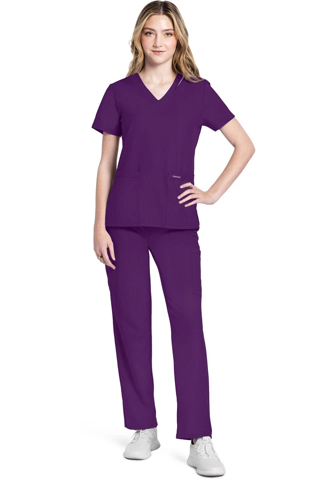 Cherokee WW Originals Scrubs Women's V-Neck Top CK953A EGGN Eggplant Free Ship - Image 4 of 4
