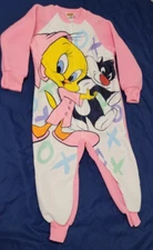 WB 1997 Looney Tunes Tweety Sylvester Fleece Bodysuit Romper Size 5 Months? READ