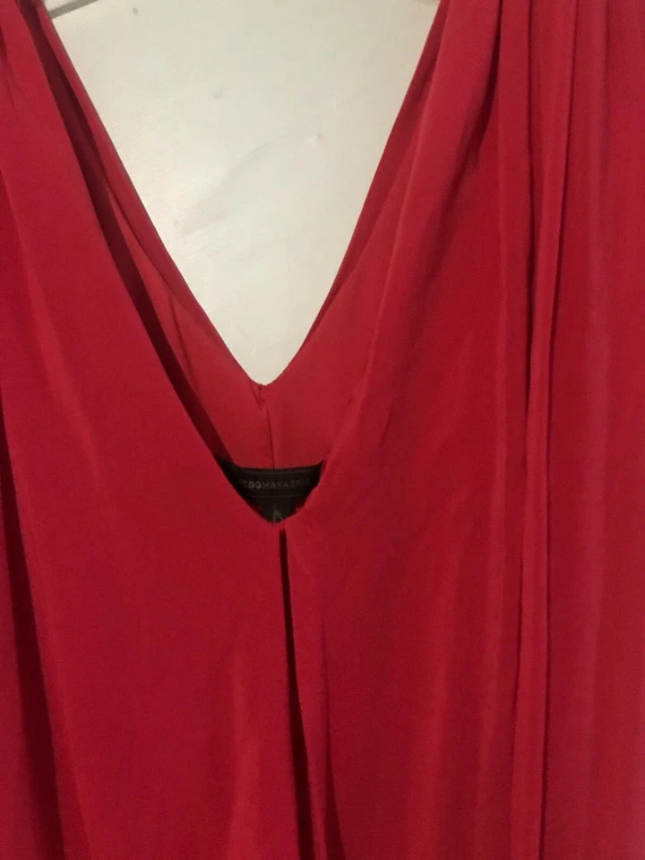 Nuevo con etiquetas Vestido BCBG Maxazria $198 Talla S Rojo Envolvente Plisado Lateral Mujer Corte Elegante Foto 2 de 4