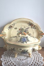 Antyczne duże francuskie tureny ze stojakiem ok. 1890 Made In Faiencerie DuPont Vieux