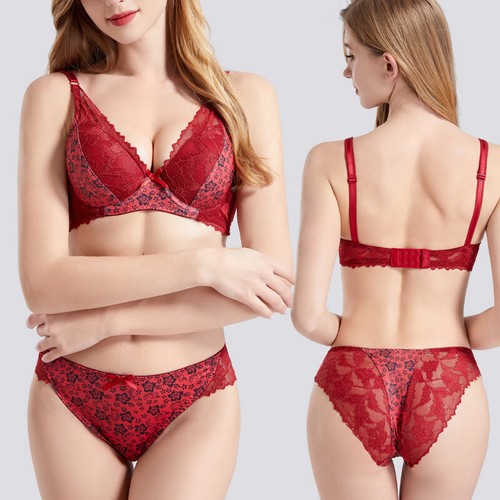 Sexy Floral Lace Padded Push Up Plunge Bra knicker Sets Ladies Underwear Panties - Picture 3 of 42