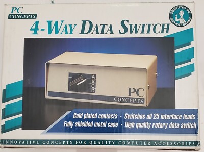 Used PC Concepts 4 Port Data Transfer Switch Box Model 41624 Cables Not Included