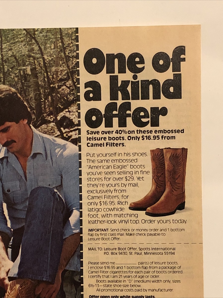camel cigarettes boots 1976 Camel Filters Cigarettes PRINT AD American Eagle Boots VTG 70s One Of  Kind