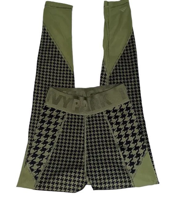 Womens Adidas Ivy Park Halls Of Ivy 3S Green Black Houndstooth Leggings Size XS - Image 4 of 4