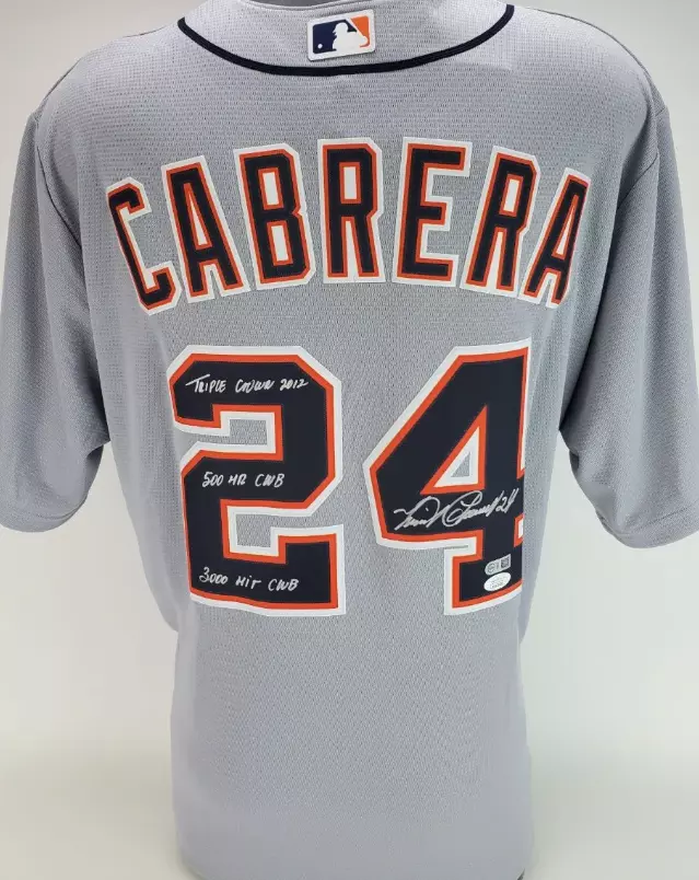 Miguel Cabrera Inscribed Triple Crown Stats Signed Tigers Nike Jersey