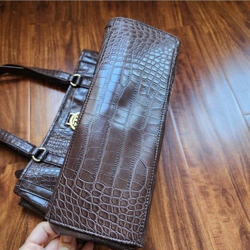 Tommy Hilfiger Brown Faux Leather Reptile Pattern Tote Hand Shoulder Bag - Picture 7 of 13