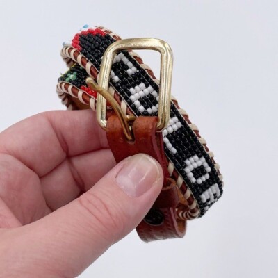 Vintage Cowhide Beaded Tooled Belt Colorado Souvenier Western Native American Vintage Cowhide Beaded Tooled Belt Colorado Souvenier  main image 2
