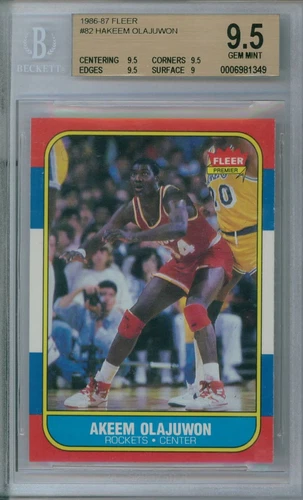 BGS 9.5 1986-87 #115 FLEER BASKETBALL HAKEEM OLAJUWON GEM MINT RC ROOKIE HOF