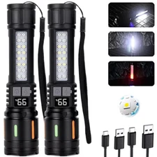 2 x 99000000 Lumens Super Bright LED Tactical Flashlight Rechargeable Work Light