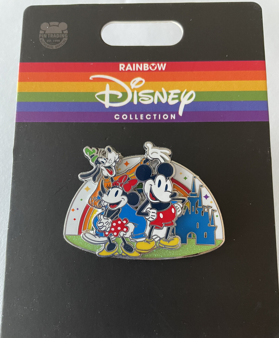 Disney Pin Pride Collection Mickey Minnie Goofy Rainbow Castle Layered Pin NEW