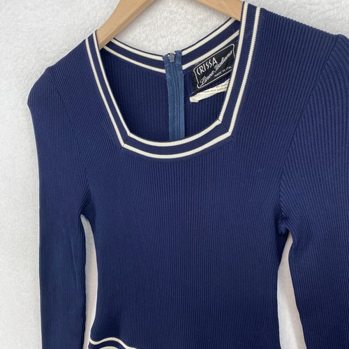 CRISSA Linea Italiana Dress S Sweater Knit Ribbed Square Neck Sweater Blue Italy - Picture 4 of 17