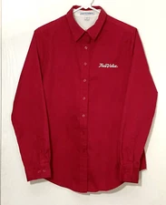 True Value Red Long Sleeve Button Blouse Top Womens Medium Port Authority