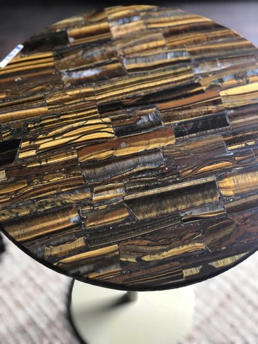 Tiger Eye Stone Console Table Top, Marble Inlaid Corner Table Top Home Decor - Picture 2 of 5