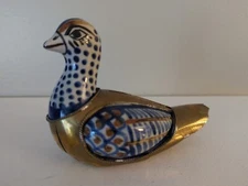 Vintage Tonala Bird Ceramic Brass Mexican Folk Art Pottery Figurine Handmade 