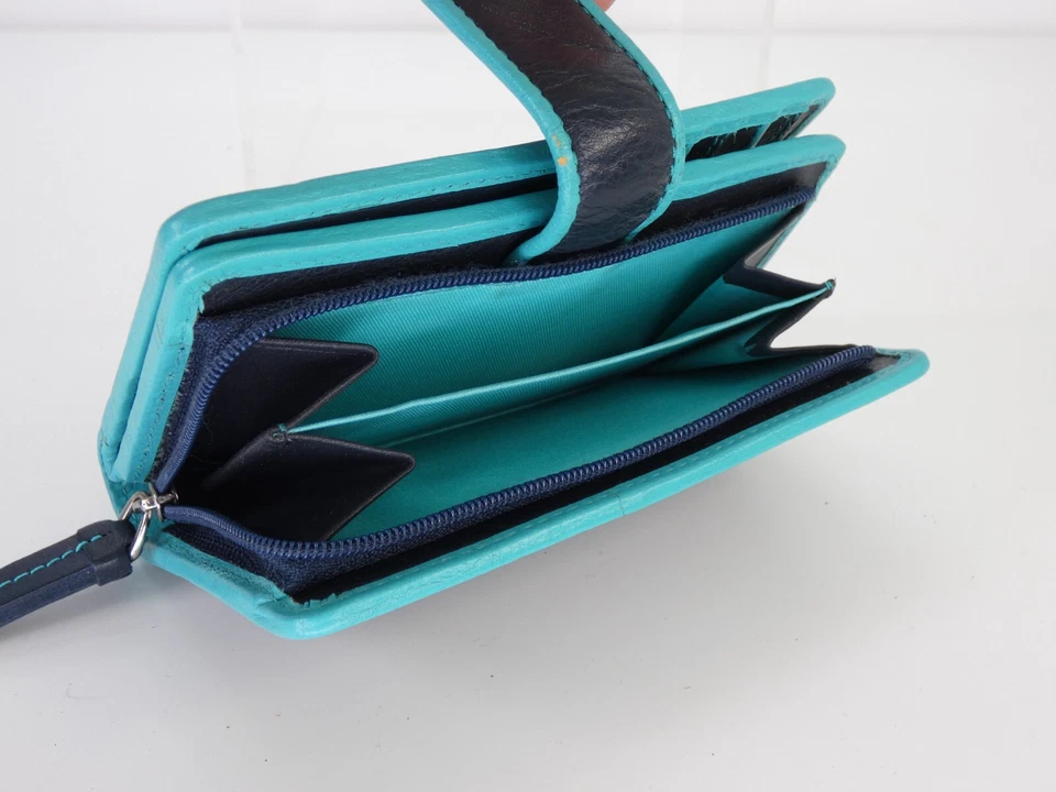 Real Leather Wallet Bifold Cards Coins Navy  Blue Trim Vistonti Italian - Image 3 of 4