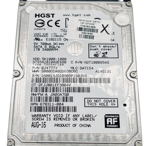 HGST Travelstar 1TB 5400 RPM 2.5" Internal HDD (HTS541010A9E680) - BAD FOR PARTS - Picture 2 of 4