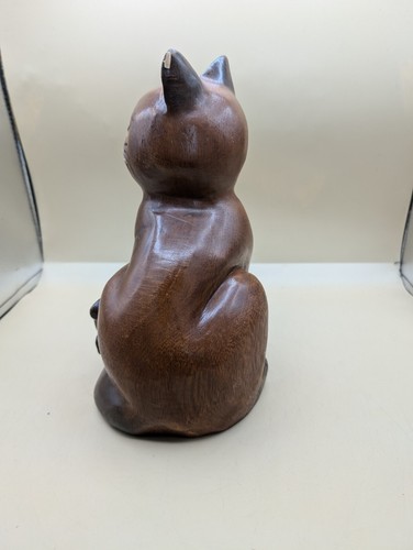 Vintage Hand Carved Wooden Cat & Kitten Mother 11 X 7 Thailand RARE! - Picture 4 of 10