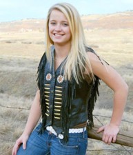 Women Black Cowhide Vest Antique American Cowlady Fringes & Pearls