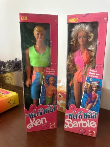 Vintage Wet n Wild Barbie and Ken Doll Set 1990 Mattel Color Change Swimwear NIB