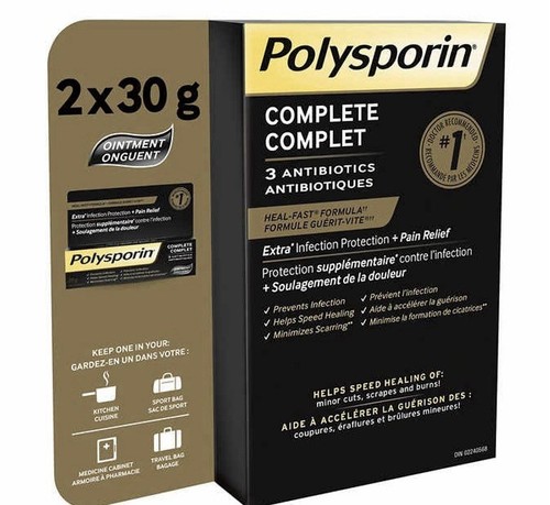 2x 30g Packs Polysporin Original COMPLETE Antibiotic Ointment- HEAL-FAST Formula