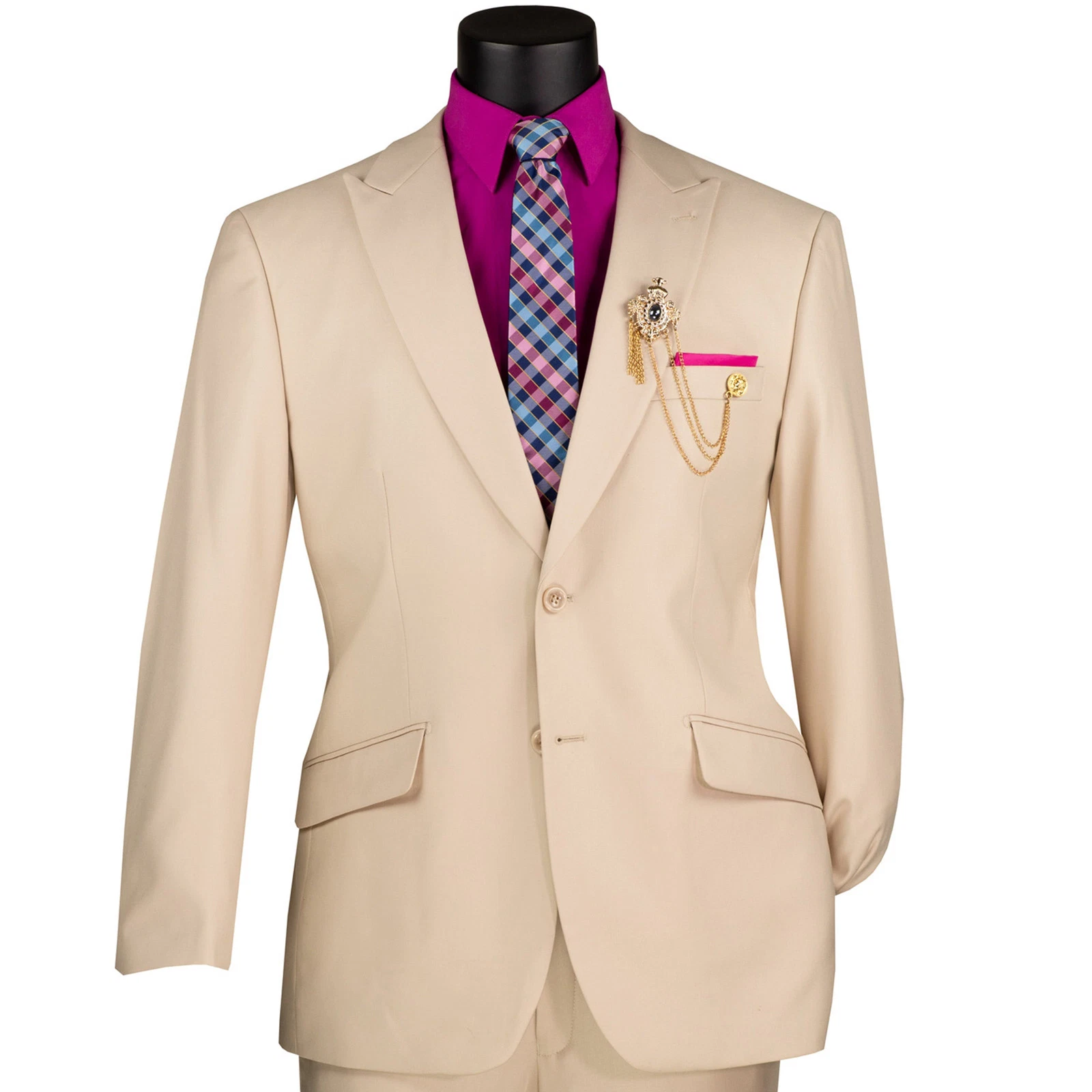 VINCI Men's Sand 2-Button Peak Lapel Modern-Fit Suit, 36S-56L - NEW